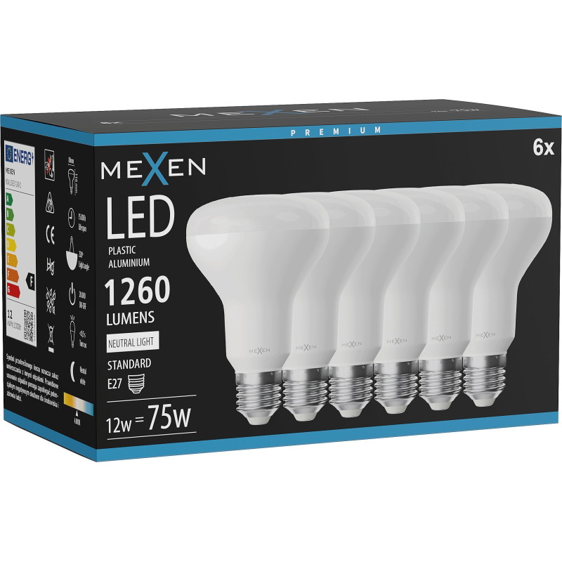 Mexen Nova 6x LED крушка E27, R80, 12W, Неутрална - 4000K, 1260 lm - L105-E27-1240-01x06