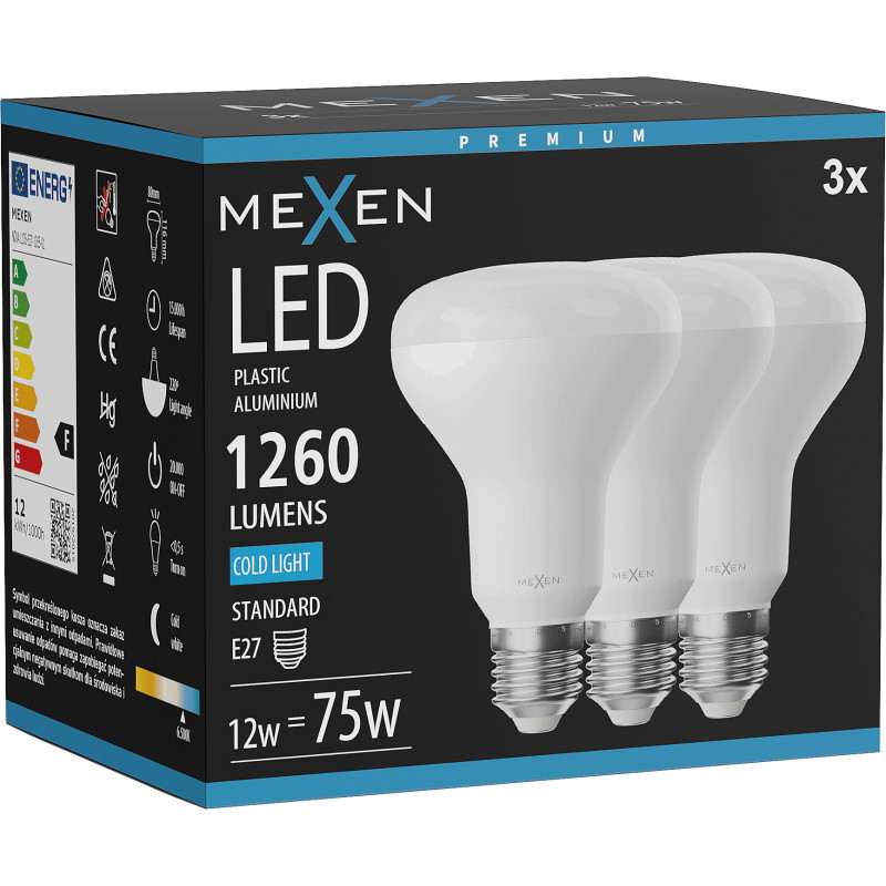 Mexen Nova 3x LED крушка E27, R80, 12W, Студена - 6500K, 1260 lm - L105-E27-1265-01x03