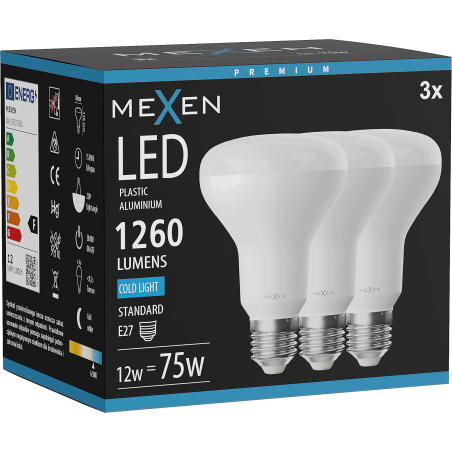 Mexen Nova 3x LED крушка E27, R80, 12W, Студена - 6500K, 1260 lm - L105-E27-1265-01x03