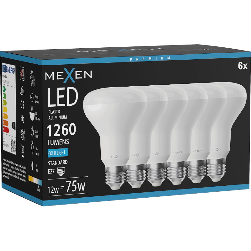Mexen Nova 6x LED крушка E27, R80, 12W, Студена - 6500K, 1260 lm - L105-E27-1265-01x06