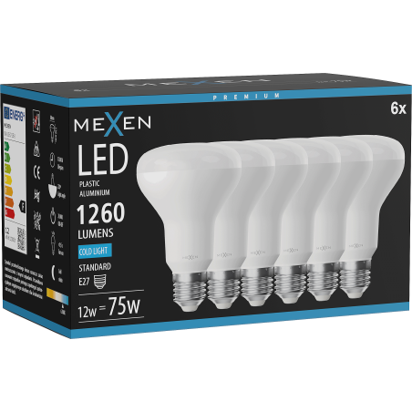 Mexen Nova 6x LED крушка E27, R80, 12W, Студена - 6500K, 1260 lm - L105-E27-1265-01x06
