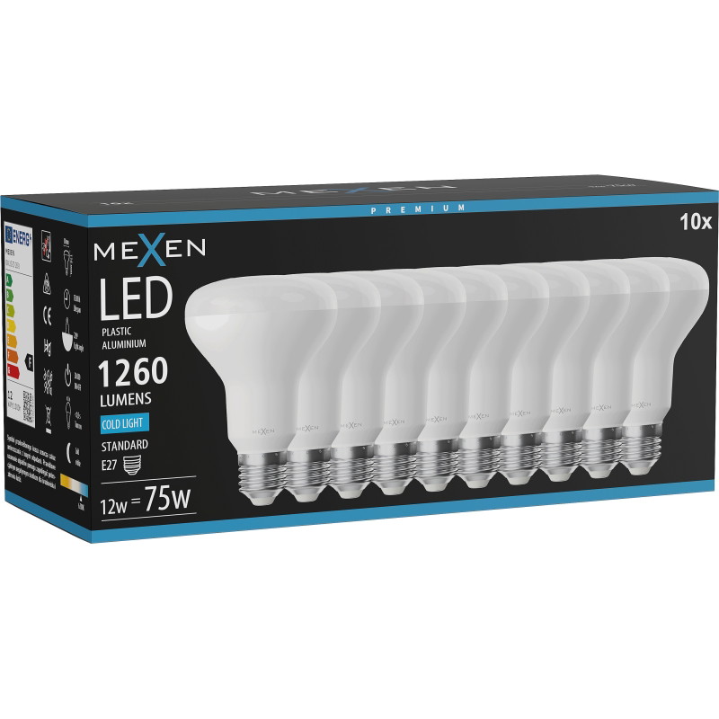 Mexen Nova 10x LED крушка E27, R80, 12W, Студена - 6500K, 1260 lm - L105-E27-1265-01x10