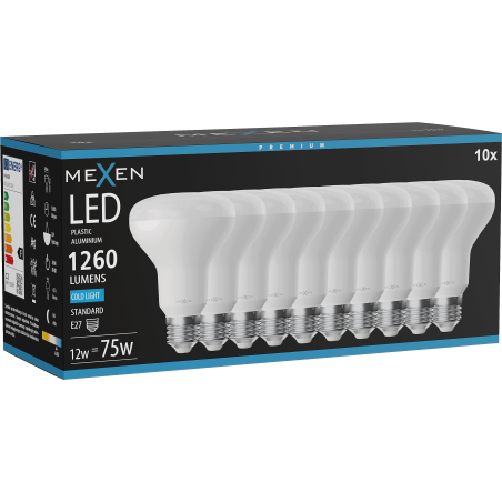 Mexen Nova 10x LED крушка E27, R80, 12W, Студена - 6500K, 1260 lm - L105-E27-1265-01x10