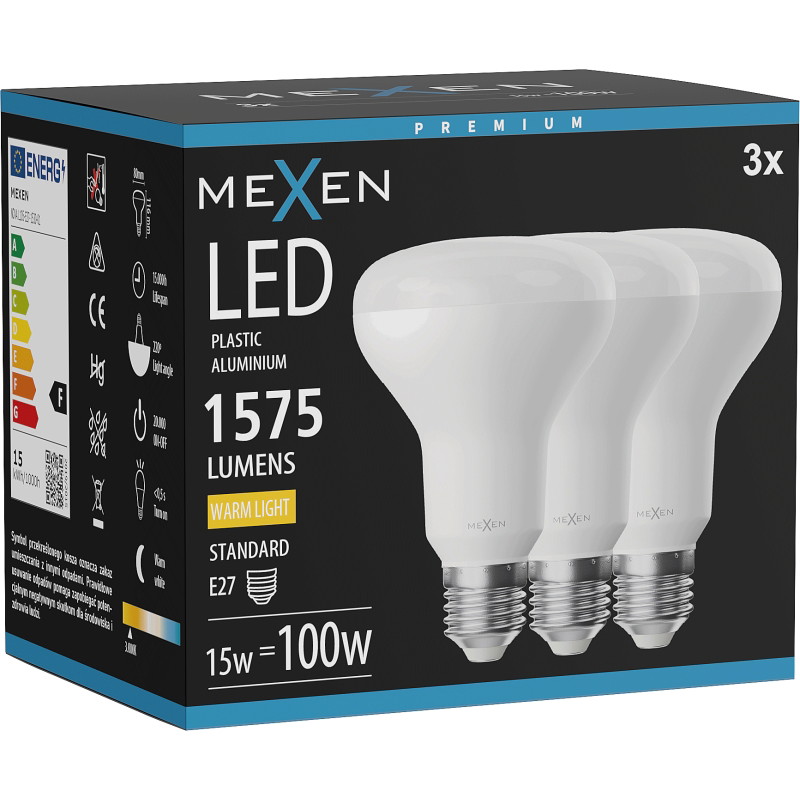 Mexen Nova 3x LED крушка E27, R80, 15W, Топла - 3000K, 1575 lm - L105-E27-1530-01x03