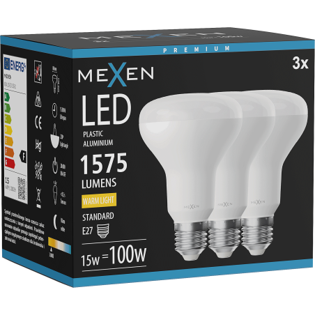 Mexen Nova 3x LED крушка E27, R80, 15W, Топла - 3000K, 1575 lm - L105-E27-1530-01x03