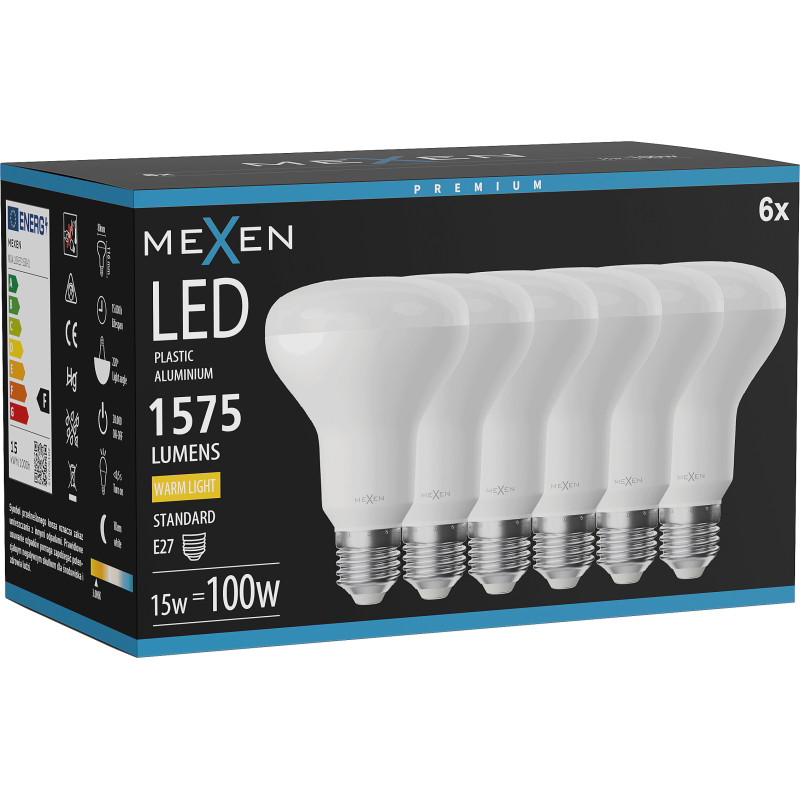 Mexen Nova 6x LED крушка E27, R80, 15W, Топла - 3000K, 1575 lm - L105-E27-1530-01x06