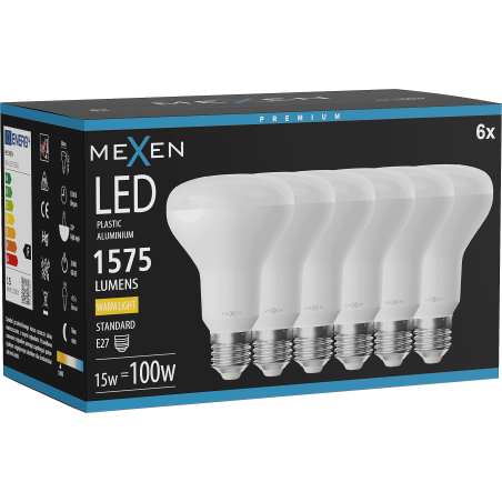 Mexen Nova 6x LED крушка E27, R80, 15W, Топла - 3000K, 1575 lm - L105-E27-1530-01x06