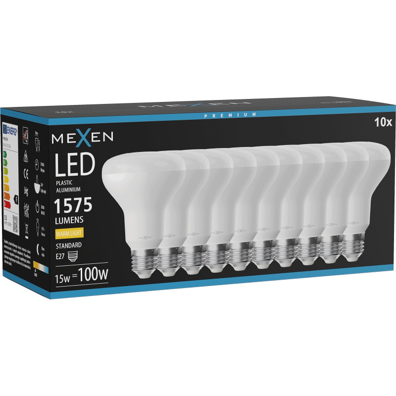 Mexen Nova 10x LED крушка E27, R80, 15W, Топла - 3000K, 1575 lm - L105-E27-1530-01x10