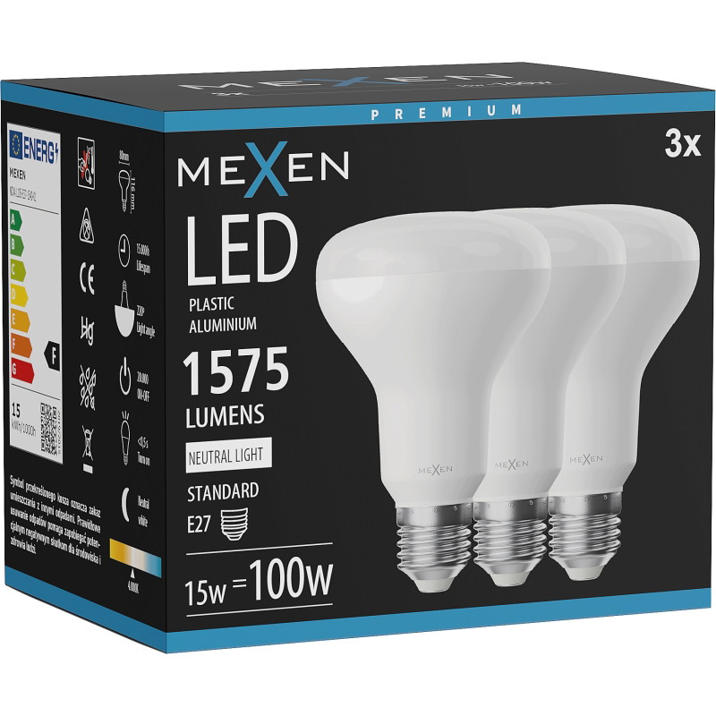 Mexen Nova 3x LED крушка E27, R80, 15W, Неутрална - 4000K, 1575 lm - L105-E27-1540-01x03