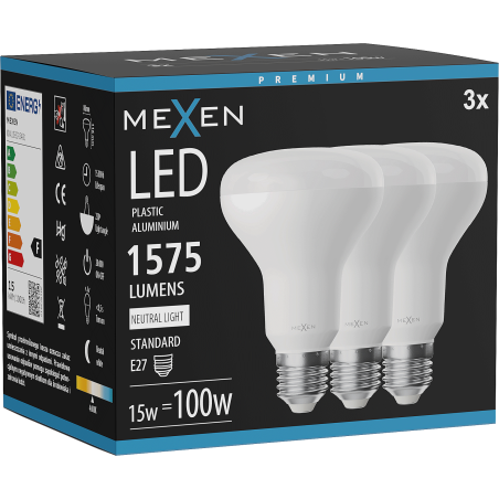 Mexen Nova 3x LED крушка E27, R80, 15W, Неутрална - 4000K, 1575 lm - L105-E27-1540-01x03