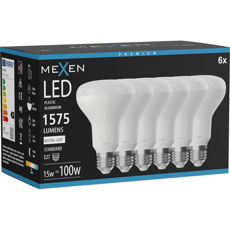Mexen Nova 6x LED крушка E27, R80, 15W, Неутрална - 4000K, 1575 lm - L105-E27-1540-01x06