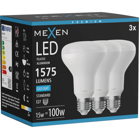 Mexen Nova 3x LED крушка E27, R80, 15W, Студено - 6500K, 1575 lm - L105-E27-1565-01x03