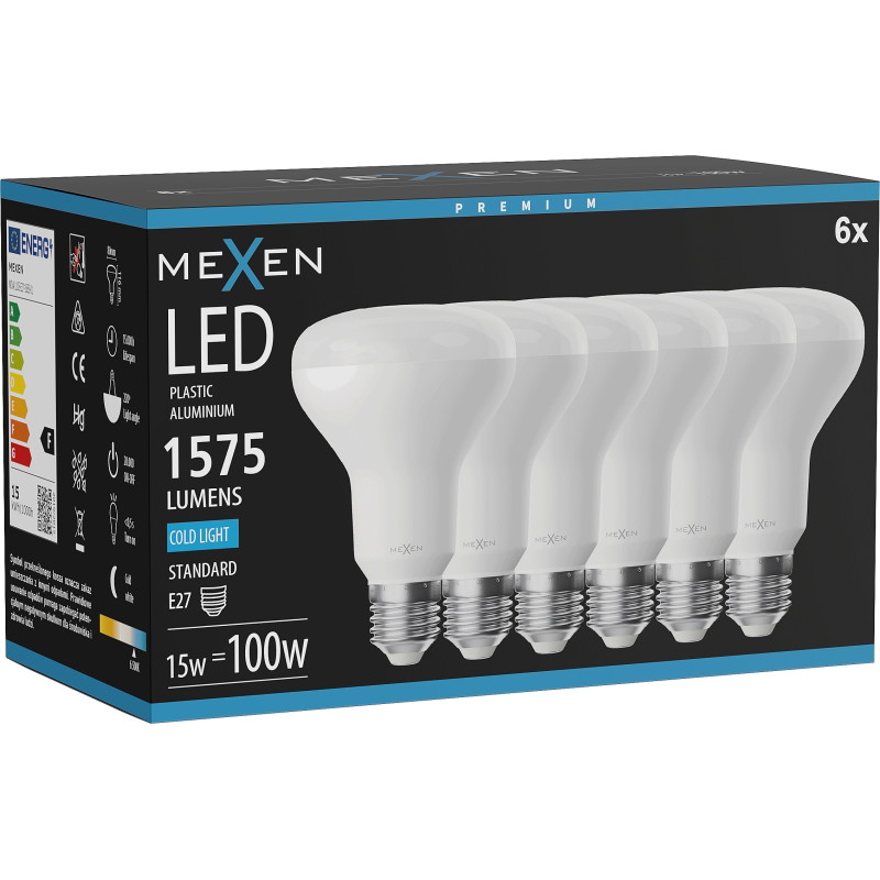 Mexen Nova 6x LED крушка E27, R80, 15W, Студена - 6500K, 1575 lm - L105-E27-1565-01x06