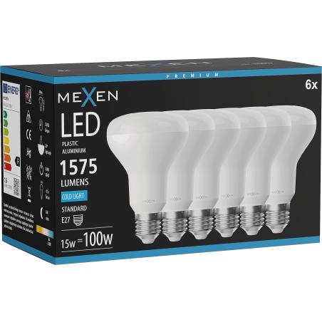Mexen Nova 6x LED крушка E27, R80, 15W, Студена - 6500K, 1575 lm - L105-E27-1565-01x06