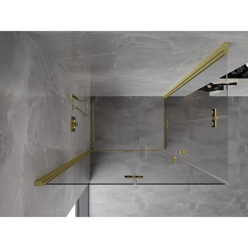 Mexen Mist-F Duo сгъваем ляв душ кабина 80 x 70 см, прозрачна, златиста четка - 8A6-080L-070P-55-00