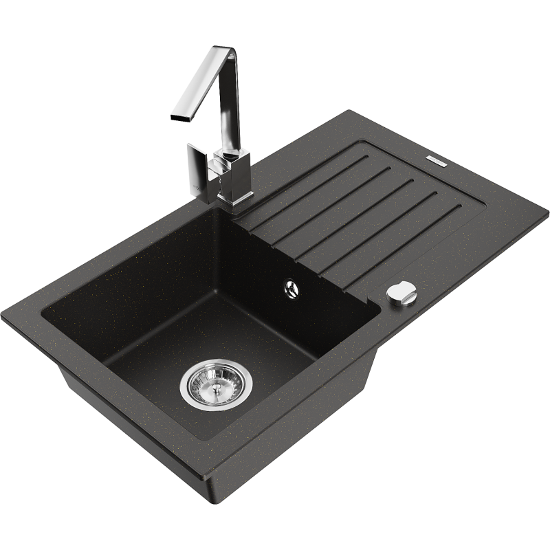 Mexen Pablo гранитна мивка с 1 камера с отцедник и кухненски смесител Rita,