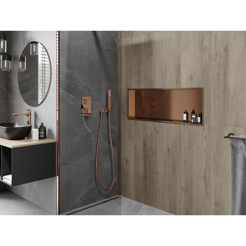 Mexen X-Wall-R ъглов рафт с фланец 90 x 30 см, четкана мед - 19C0903010