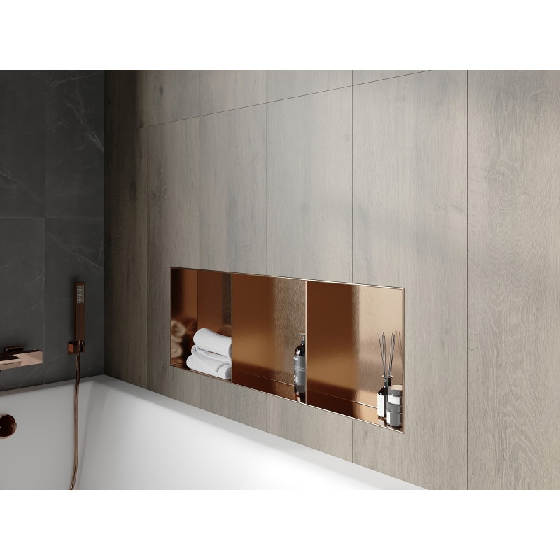 Mexen X-Wall-NR вдлъбната етажерка без фланец с рафт 90 x 30 см, четкана мед