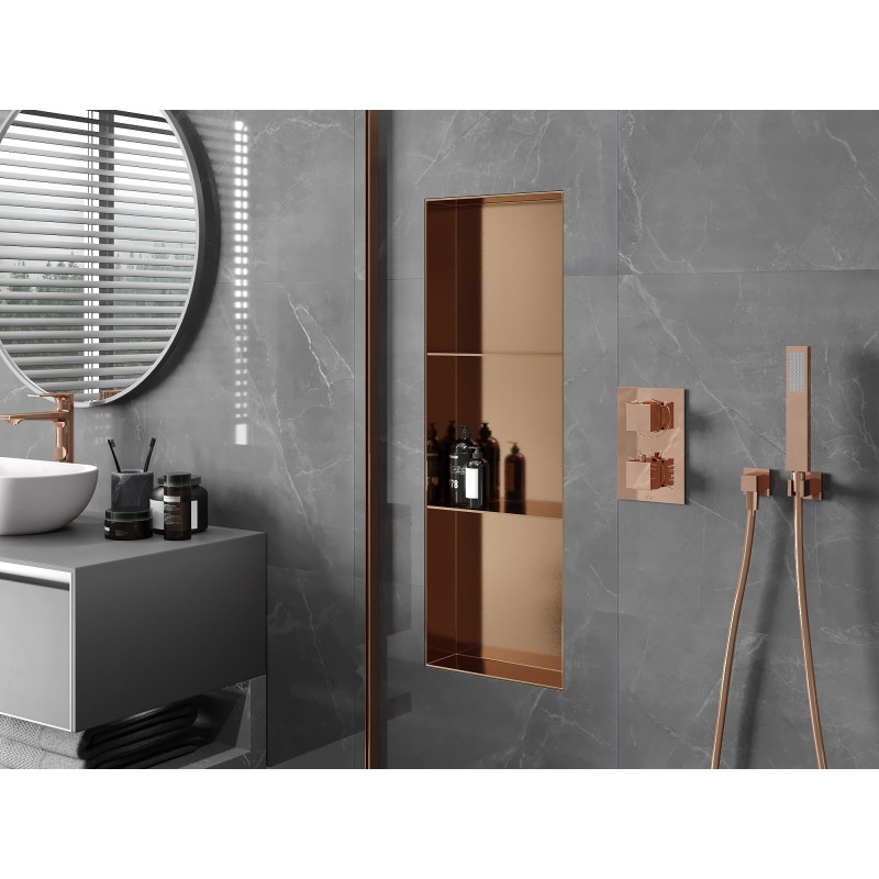Mexen X-Wall-NR вдлъбната етажерка без фланец с рафт 90 x 30 см, четкана мед