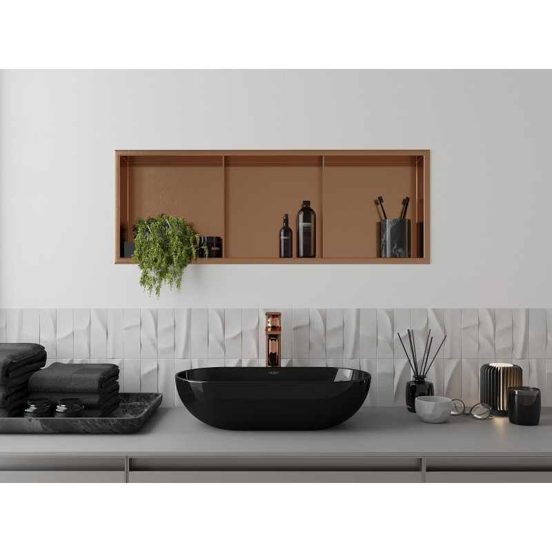 Mexen X-Wall-NR вдлъбната етажерка без фланец с рафт 90 x 30 см, четкана мед