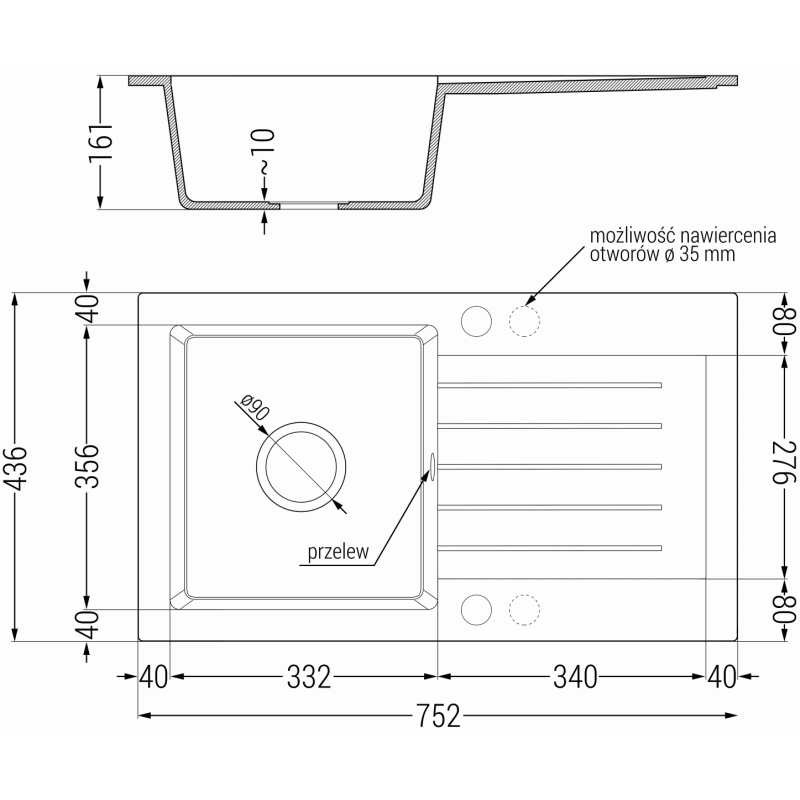 Mexen Pablo кухненска мивка от гранит с 1 корито и сушилник и кухненски смесител Rita, черен на петна - 6510-76-670300-50