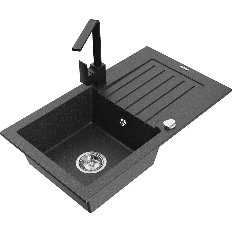 Mexen Pablo гранитна мивка с 1 отделение с отцедник и кухненски смесител Rita,