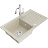 Mexen Pablo гранитна мивка с 1 отделение и отцедник и кухненски смесител Carla, бежов - 6510-69-670700-00