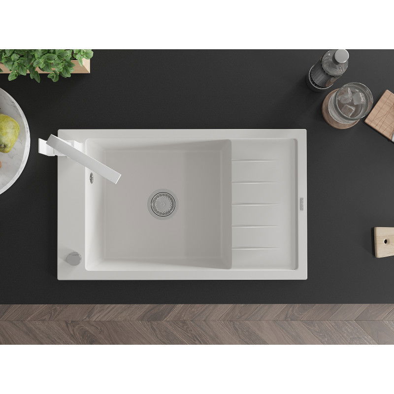 Mexen Elias гранитна мивка с 1 корито с отцедник и кухненски смесител Rita, бял - 6511-20-670300-20