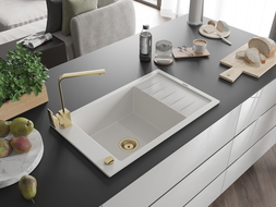 Mexen Elias еднокоморна мивка от гранит с отцедник и кухненски смесител Rita, бял - 6511-20-670300-50