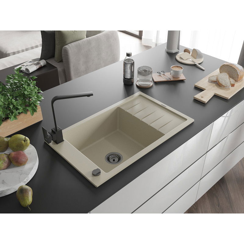 Mexen Elias гранитна кухненска мивка с 1 корито и отцедник и кухненски смесител Rita, бежов - 6511-69-670300-70