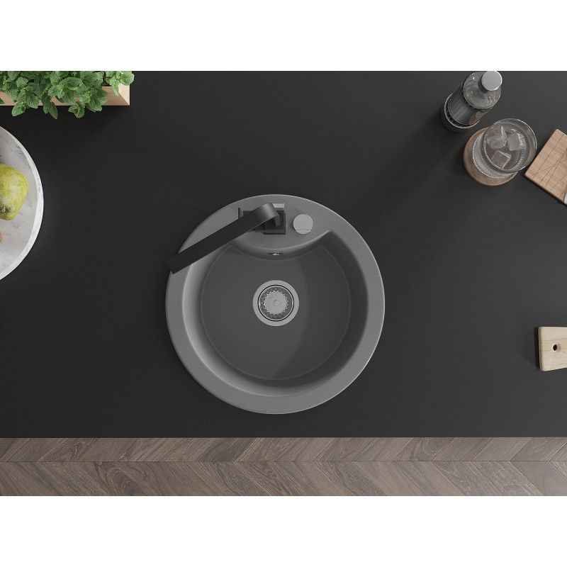 Mexen Diego гранитна мивка с 1 отделение с кухненски смесител Rita, сив - 6512-71-670300-70