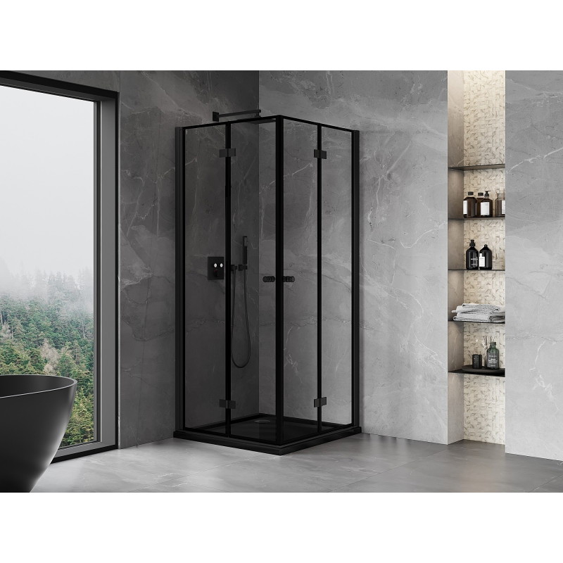 Mexen Mist-F Дюо сгъваема душ кабина 85 x 85 см, черна рамка, черна - 8A6-085L-085P-70-70