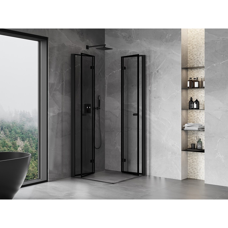 Mexen Mist-F Дюо сгъваема душ кабина 85 x 85 см, черна рамка, черна - 8A6-085L-085P-70-70