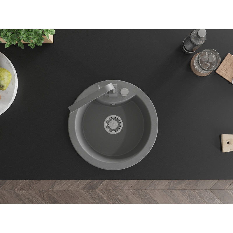 Mexen Diego гранитна кухненска мивка с 1 корито и кухненски смесител Rita, сиво - 6512-71-670300-71