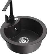 Mexen Diego гранитна мивка с 1 камера и кухненски смесител Rita, черен на точки - 6512-76-670300-70