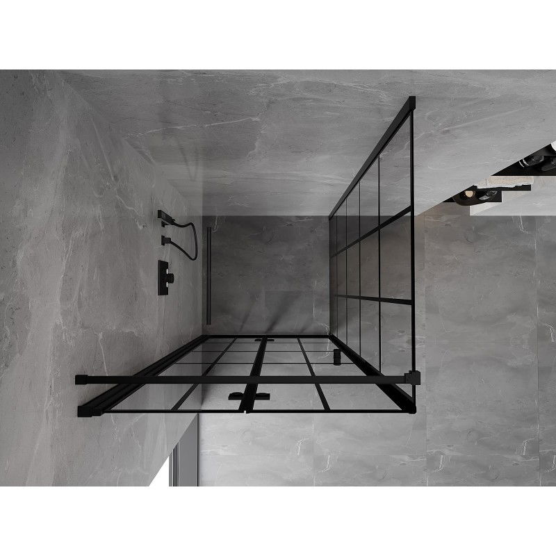 Mexen Mist-F сгъваема душ кабина лява 70 x 70 см, черни решетки, черна - 8A6T-070-070-70-77-L