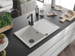 Mexen Bruno мивка от гранит с 1 отделение с отцедник и кухненски смесител Rita, бял - 6513-20-670300-70