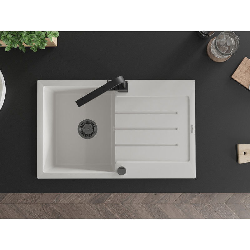 Mexen Bruno мивка от гранит с 1 отделение с отцедник и кухненски смесител Rita, бял - 6513-20-670300-70