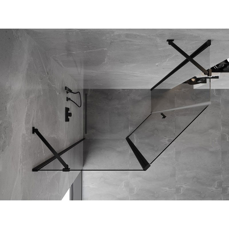 Mexen Mist петоъгълна асиметрична отваряема душ кабина 90 x 80 см, прозрачна, черна - 8A8-090-080-70-00