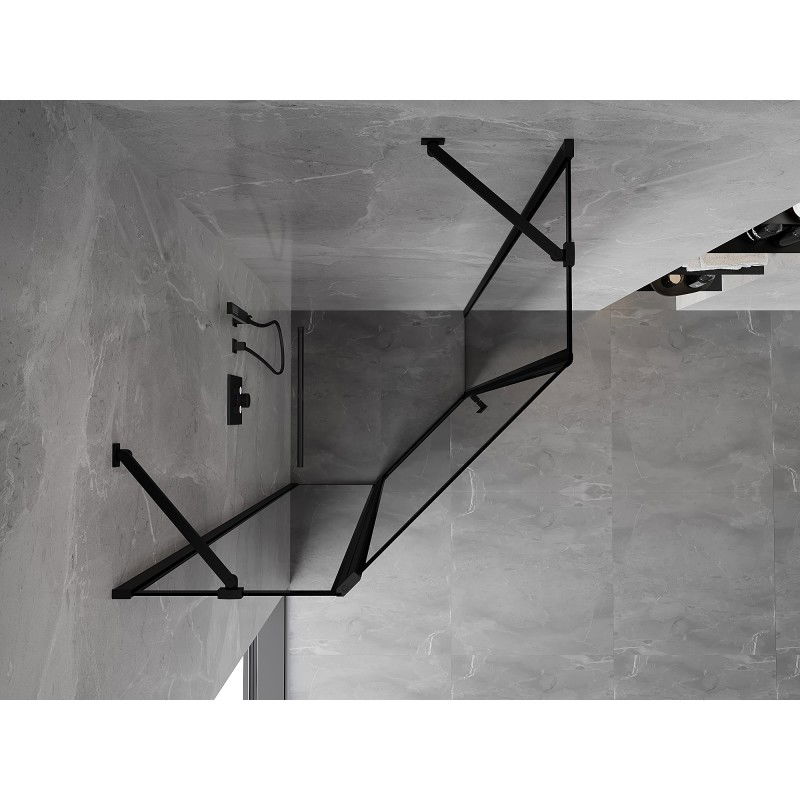 Mexen Mist петоъгълна душ кабина с отваряеми врати, лява, 90 x 90 см, черен кант, черна - 8A8-090-090-70-70-L