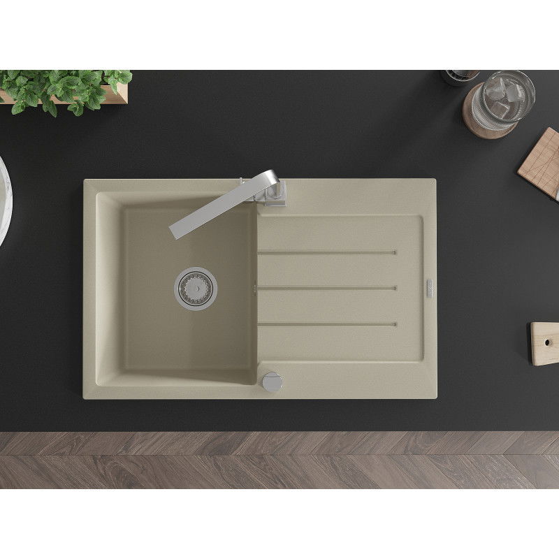 Mexen Bruno гранитна мивка с 1 корито с отцедник и кухненски смесител Rita, бежов - 6513-69-670300-00