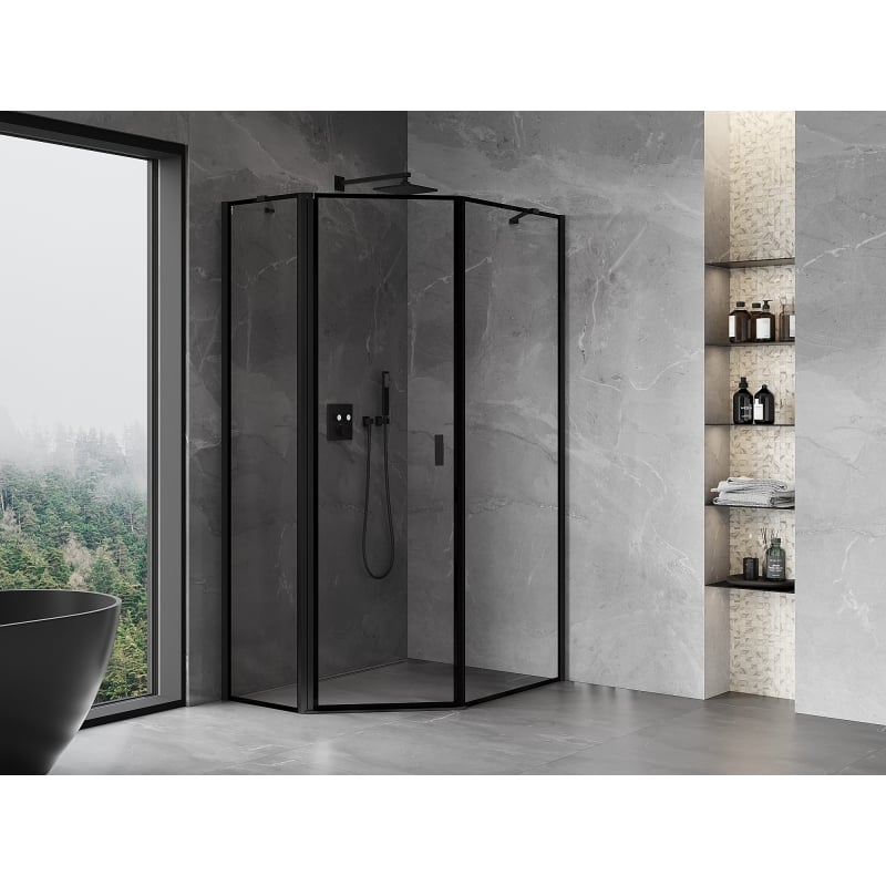 Mexen Mist асиметрична лява душ кабина с пет стени 80 x 90 см, черна рамка,