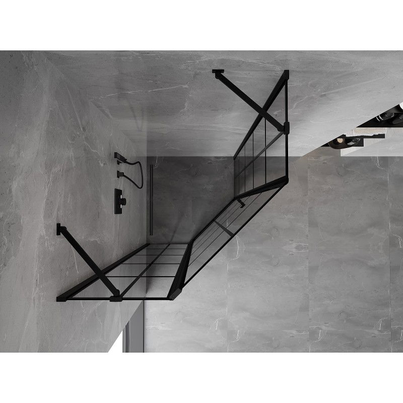 Mexen Mist петстенна лява душ кабина 80 x 80 см, черна решетка, черна - 8A8-080-080-70-77-L