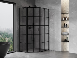 Mexen Mist петостенна асиметрична душ кабина с леви врати 80 x 90 см, черна