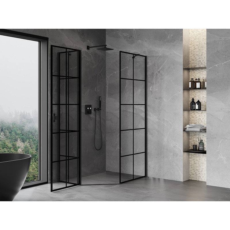 Mexen Mist петостенна асиметрична душ кабина с леви врати 80 x 90 см, черна