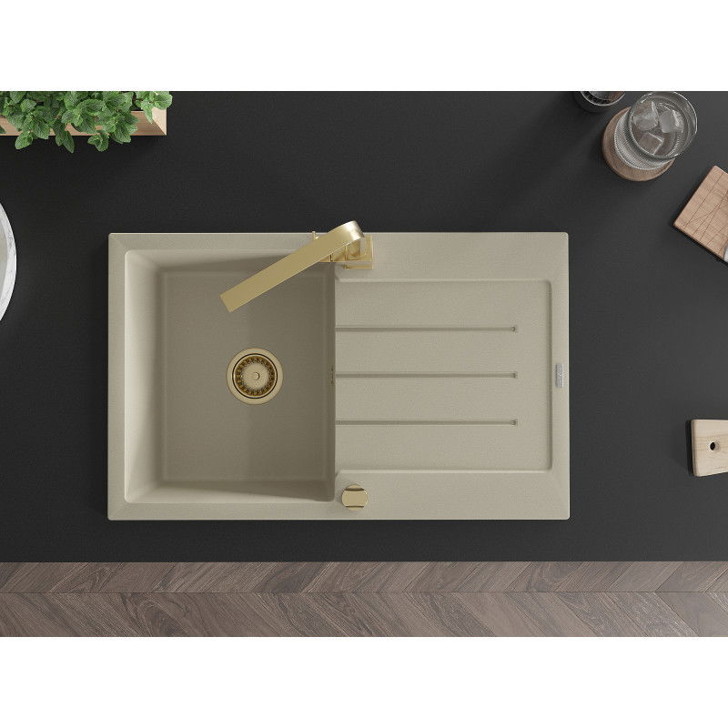 Mexen Bruno градинен мивка 1-камерна с отцедник и кухненски смесител Rita, бежов - 6513-69-670300-50