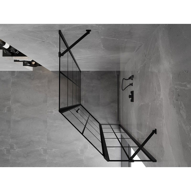 Mexen Mist асиметрична петостенна душ кабина с шарнирна врата, дясна 80 x 100 см, черна решетка, черна - 8A8-080-100-70-77-P