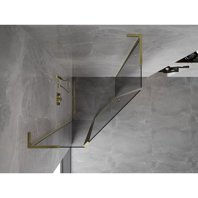 Mexen Mist L петстенна душ кабина с отваряща се врата 90 x 90 см, прозрачна, златна - 8A8L-090-090-50-00