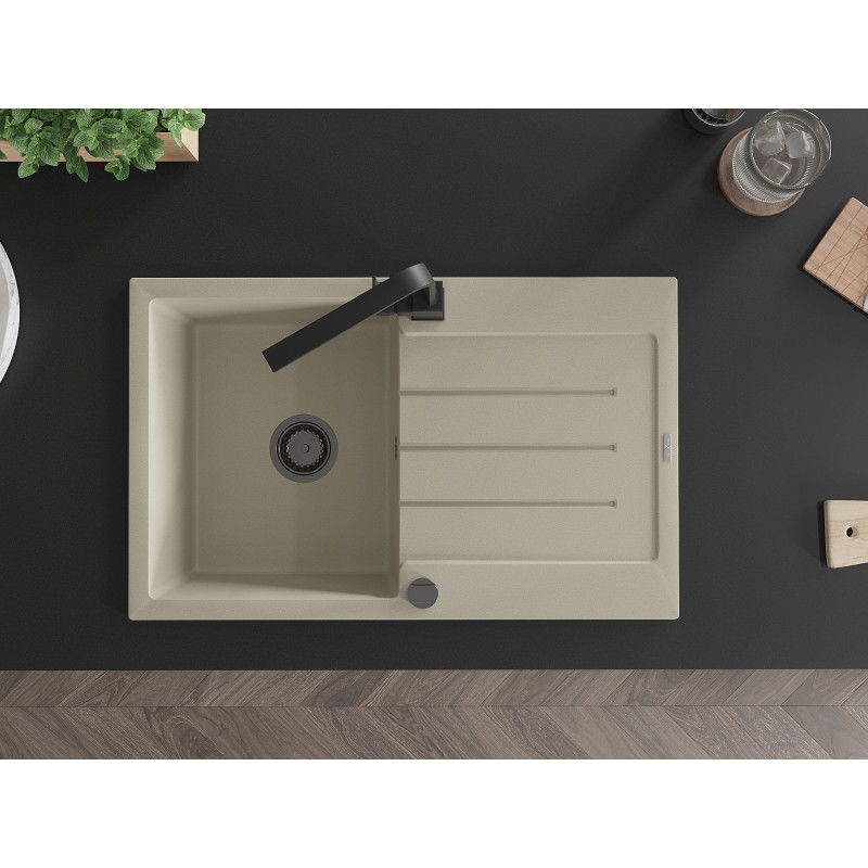 Mexen Bruno гранитна мивка с 1 корито и отцедник и кухненски смесител Rita, бежов - 6513-69-670300-70