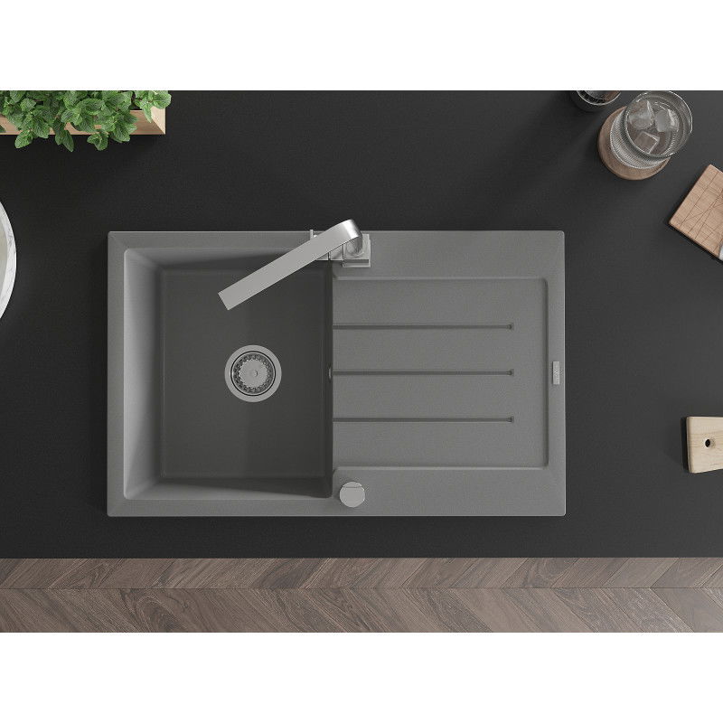 Mexen Bruno гранитна мивка с една камера с отцедник и кухненски смесител Rita, сива - 6513-71-670300-00